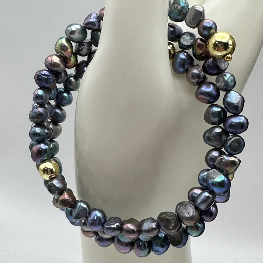 GREY FRESHWATER PEARL NATURAL BRACELET diameter 6cm - Picture 2 of 6